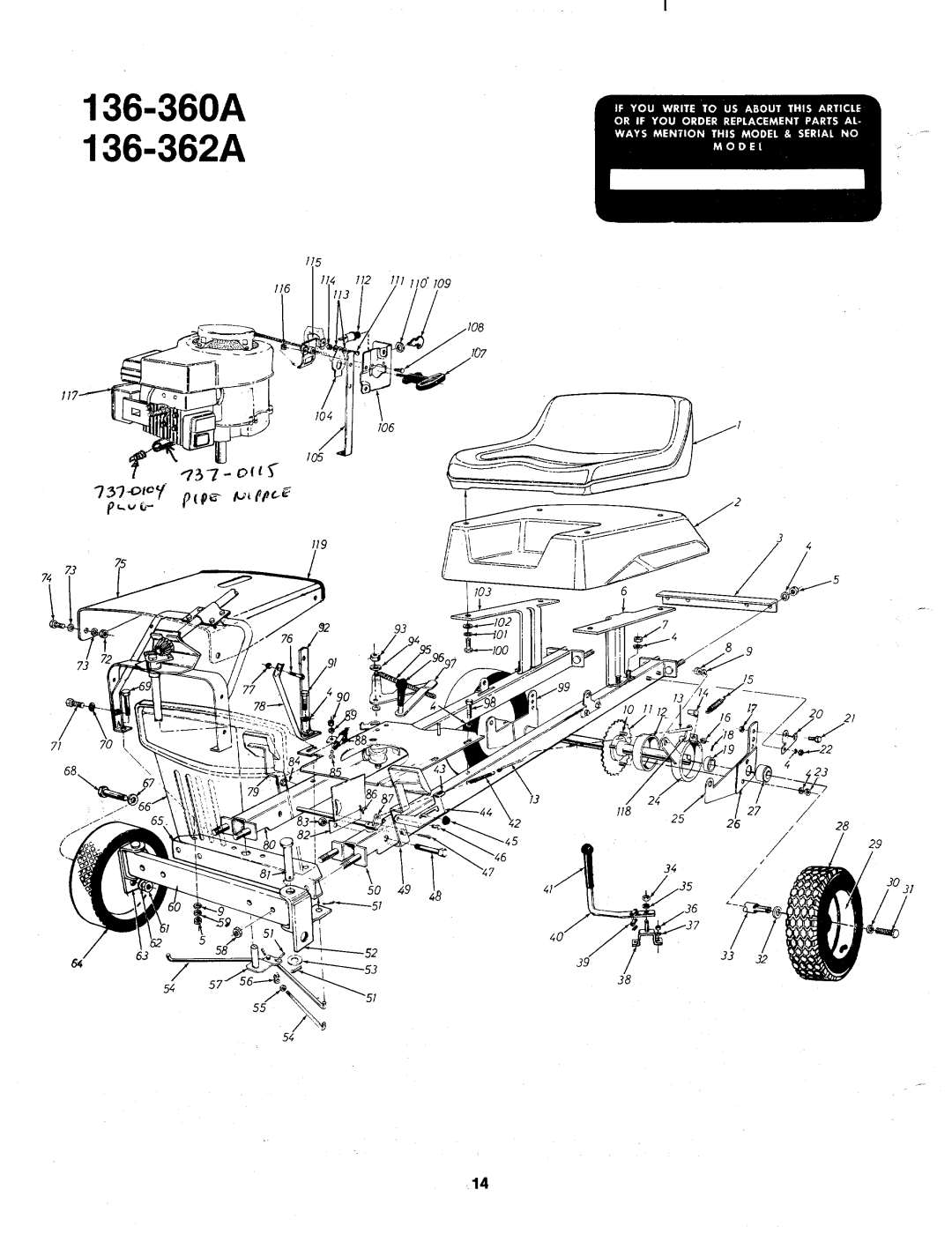 MTD 136-360A, 136-362A manual 