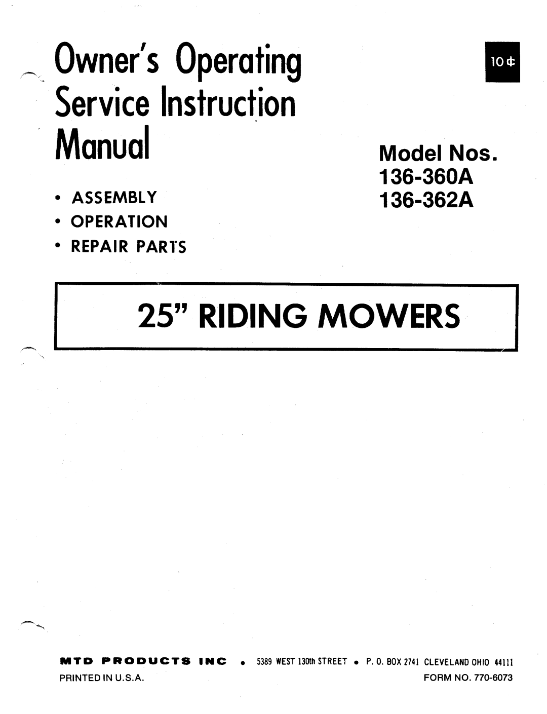 MTD 136-362A, 136-360A manual 