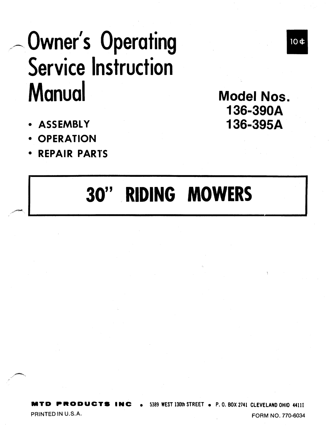 MTD 136-395A, 136-390A manual 