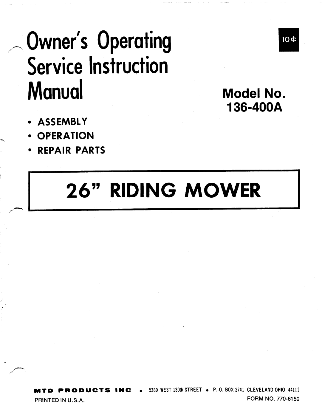 MTD 136-400A manual 