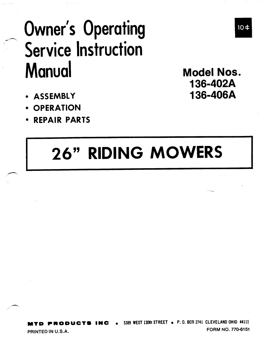 MTD 136-406A, 136-402A manual 