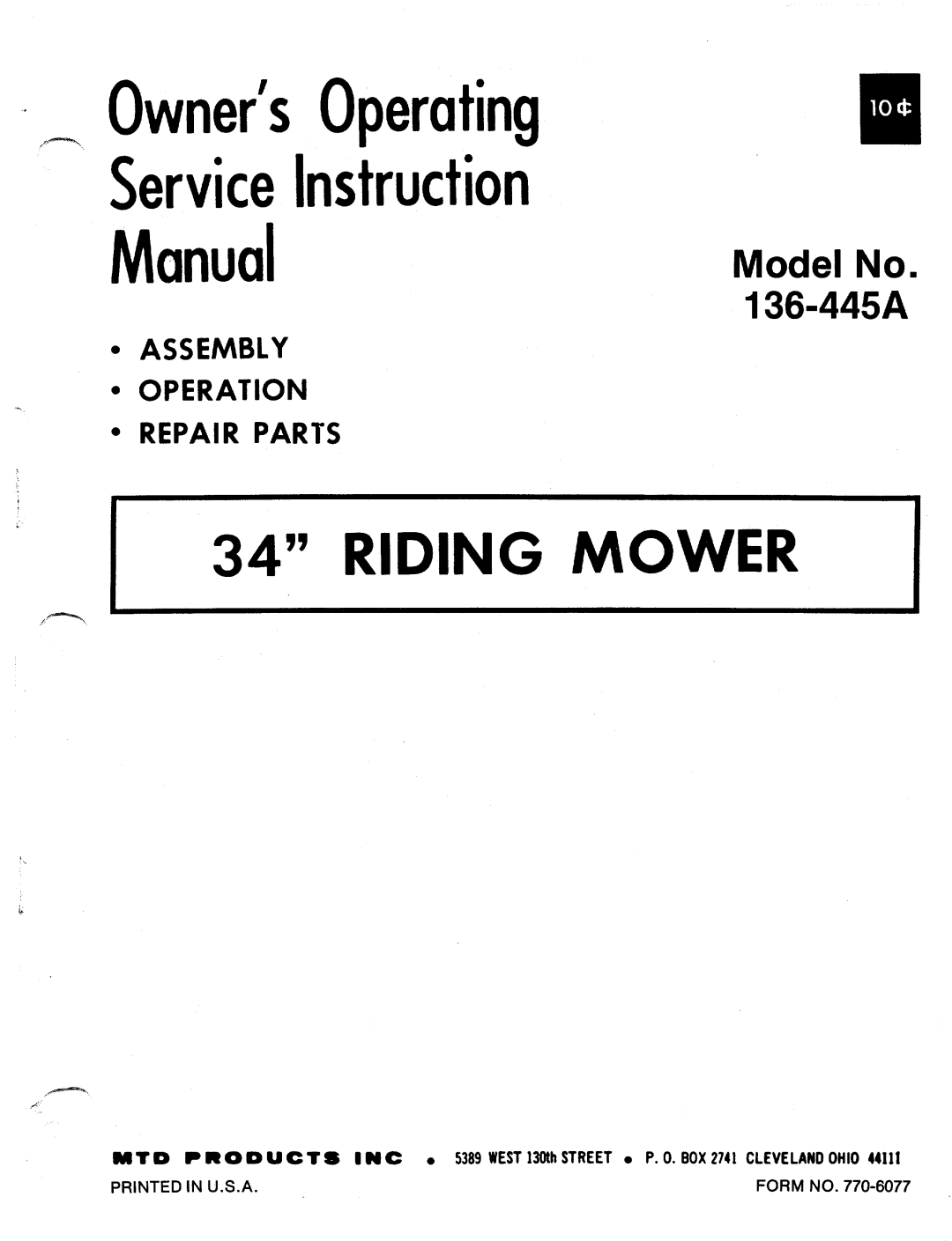 MTD 136-445A manual 