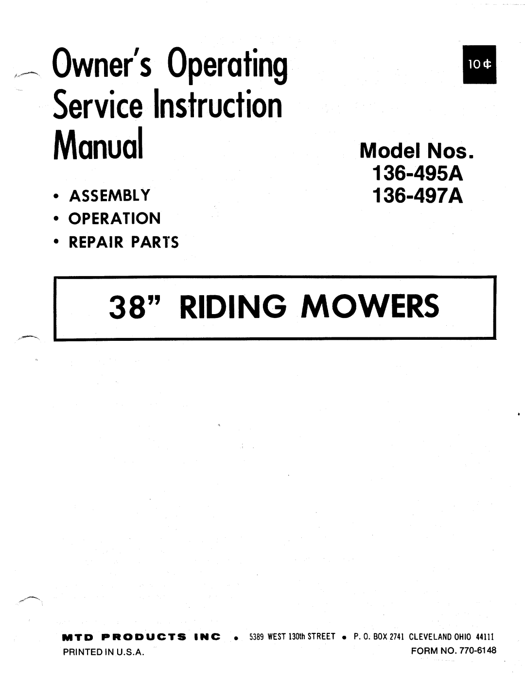 MTD 136-497A, 136-495A manual 