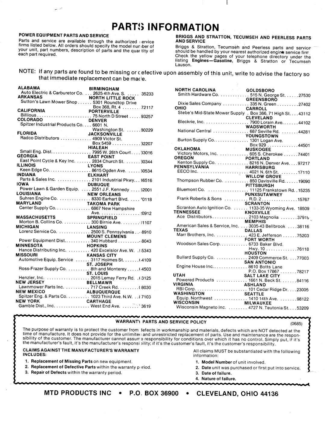 MTD 136-511-000, 136-518-000, 136-508-000, 136-501-000 manual 