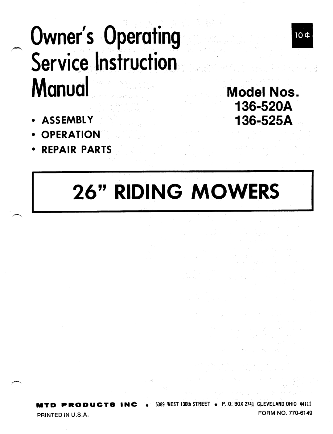 MTD 136-525A, 136-520A manual 