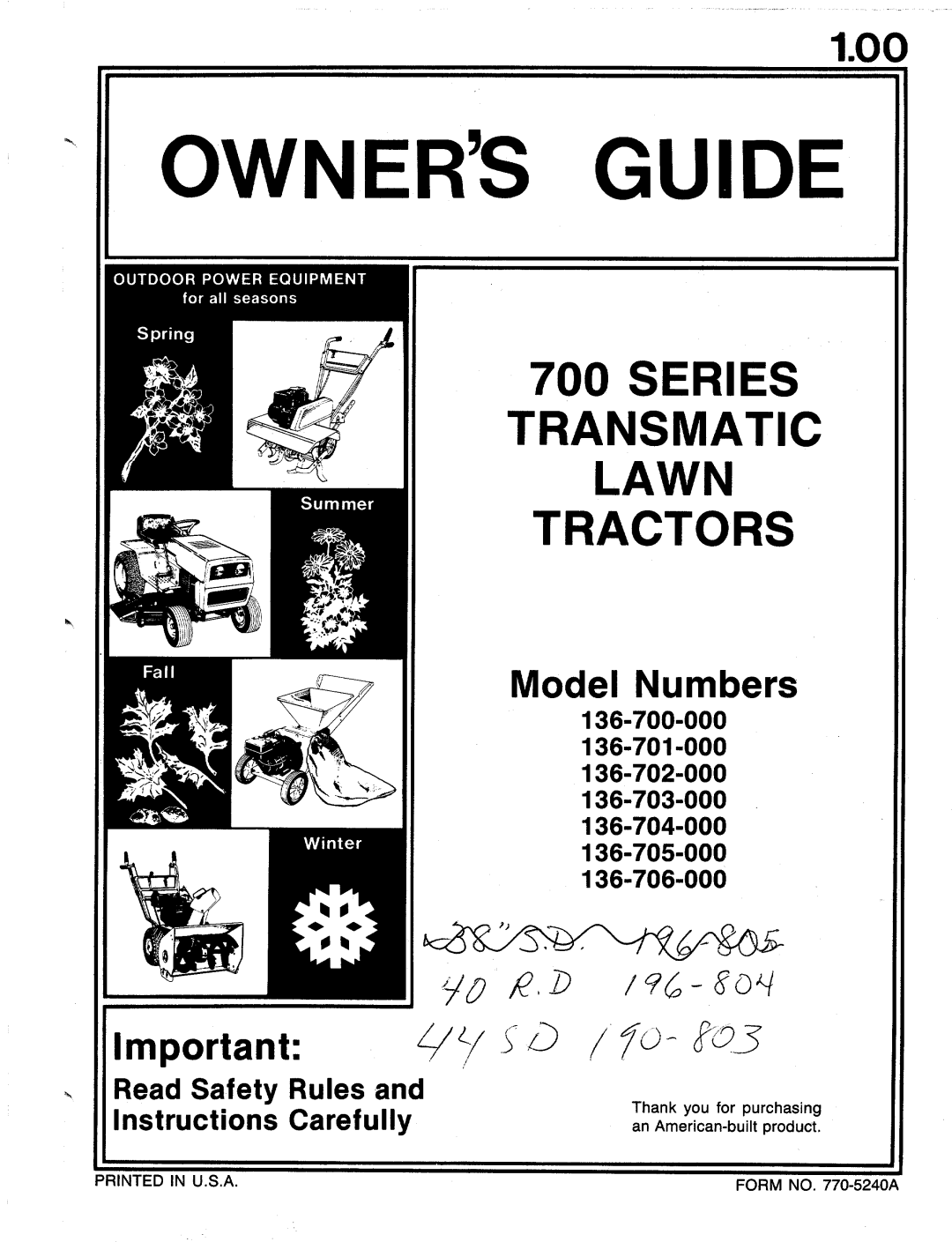 MTD 136-704-000, 136-703-000, 136-702-000, 136-701-000, 136-706-000, 136-705-000, 136-700-000 manual 