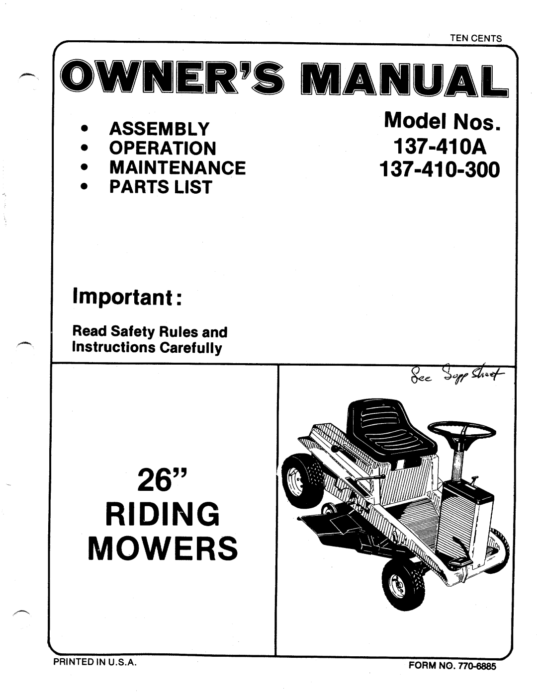 MTD 137-410A, 137-410-300 manual 