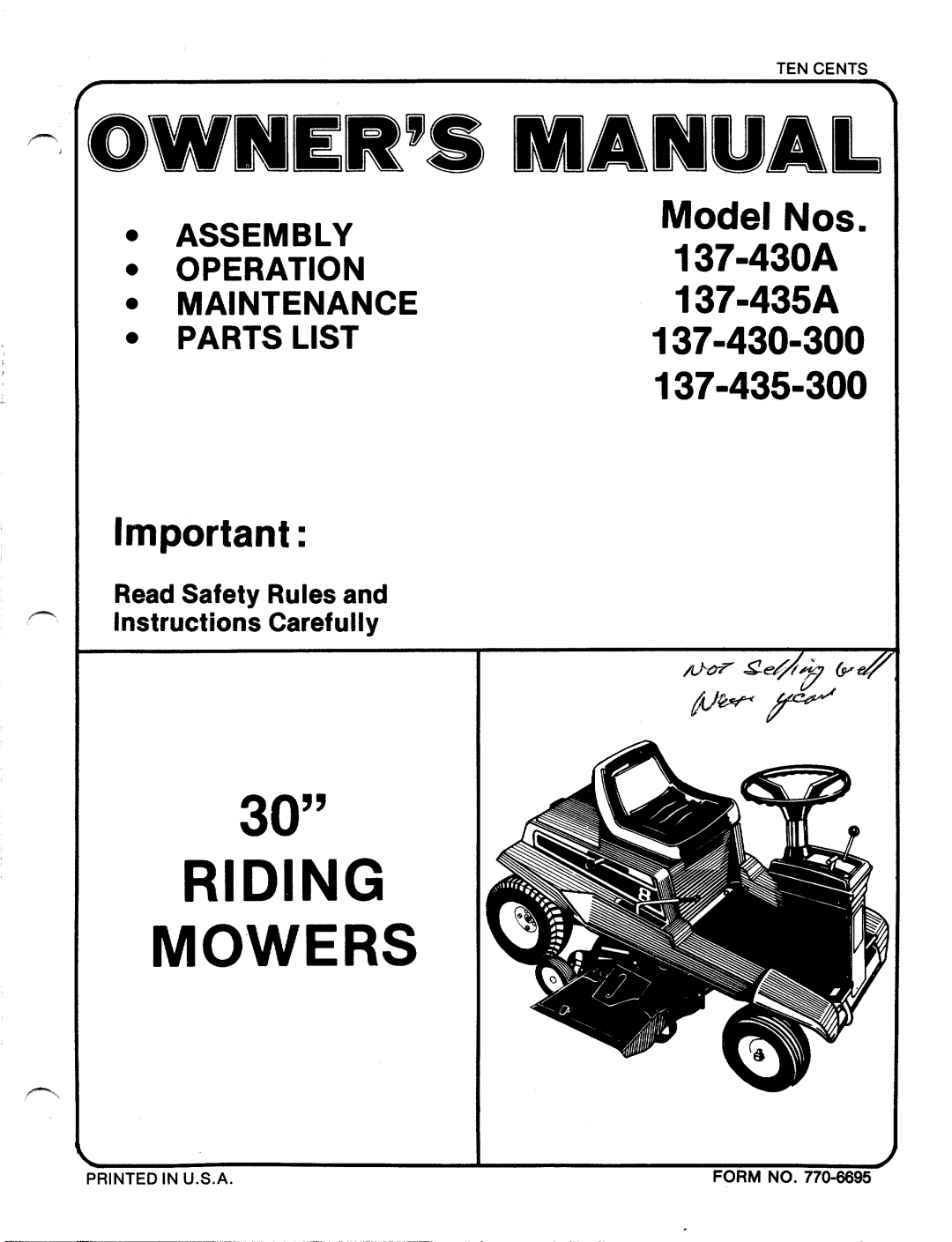 MTD 137-435A, 137-430A, 137-430-300, 137-435-300 manual 