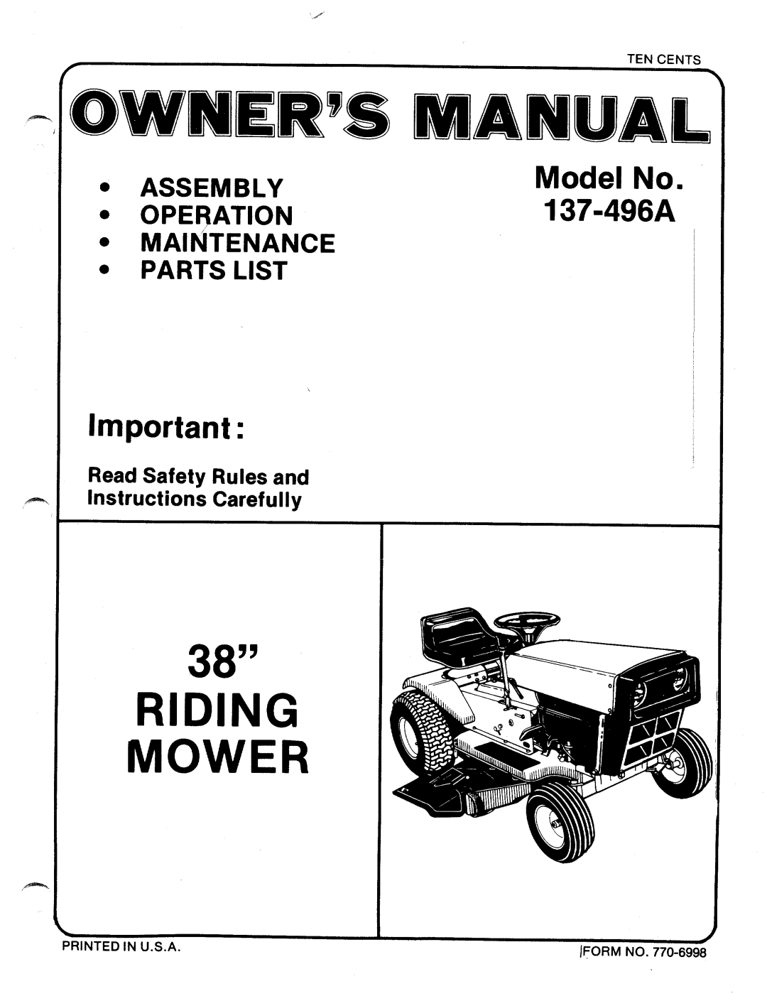 MTD 137-496A manual 