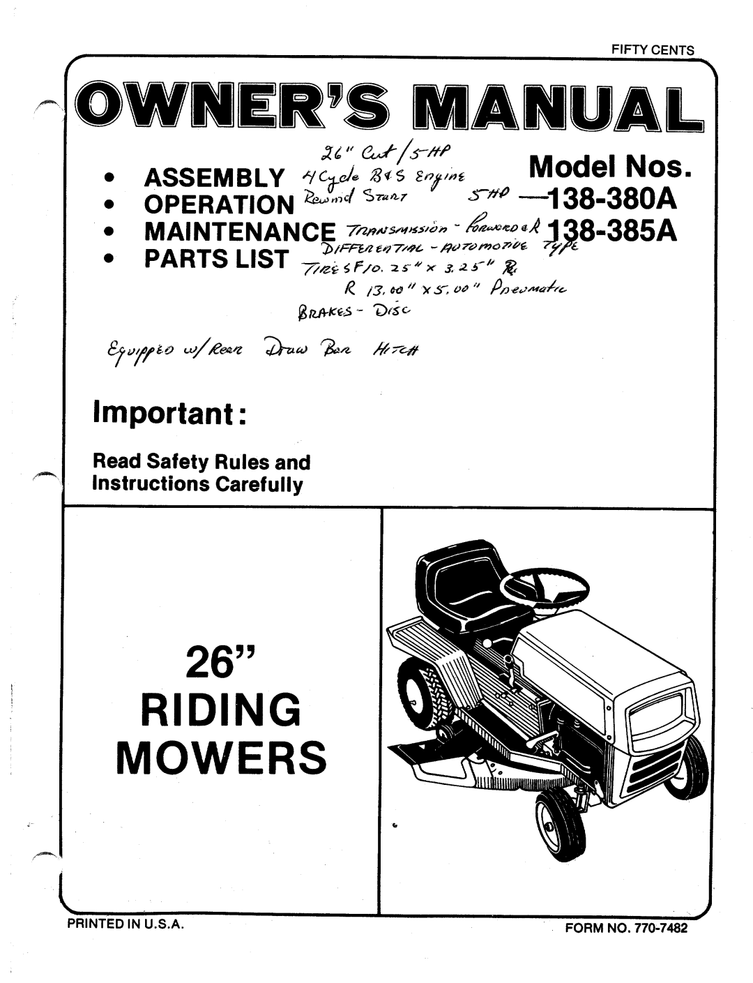 MTD 138-380A, 138-385A manual 