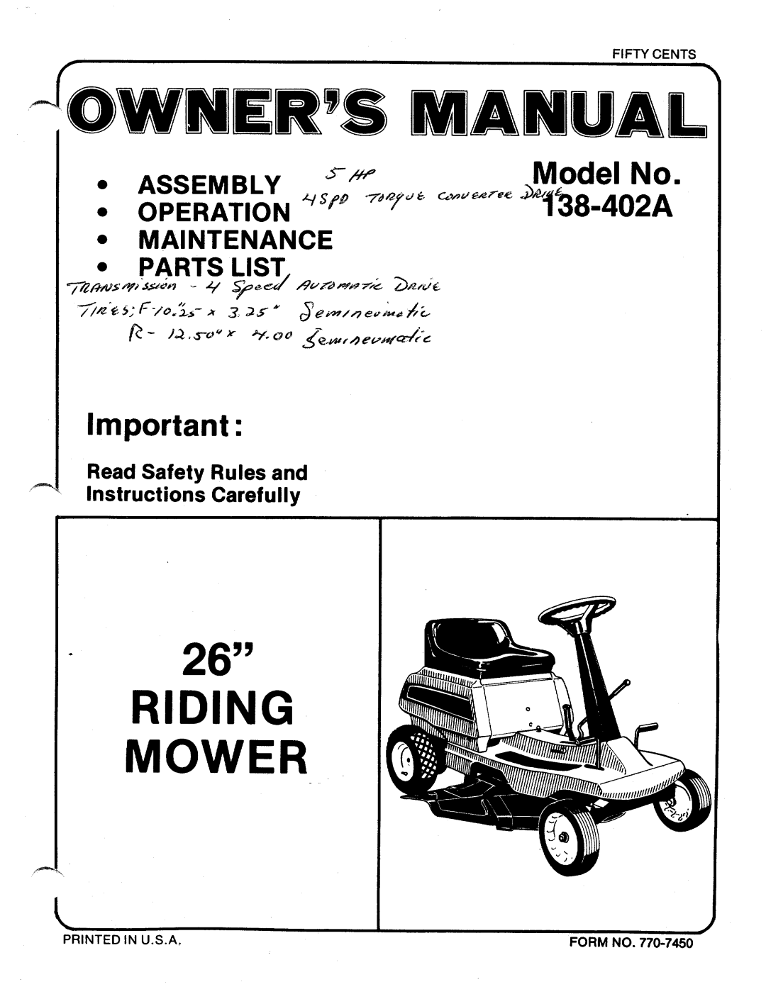 MTD 138-402A manual 