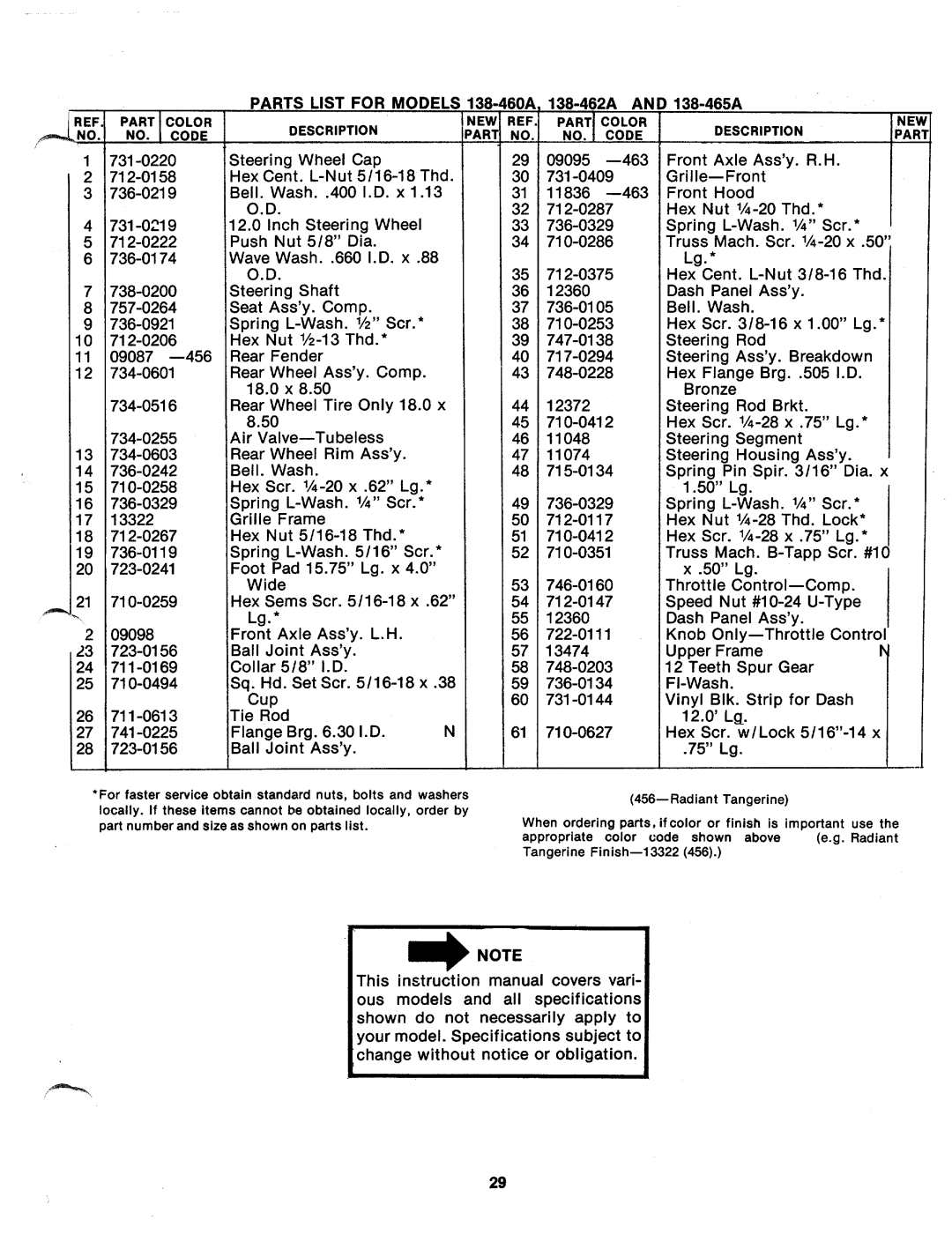 MTD 138-462A, 138-465A, 138-460A manual 