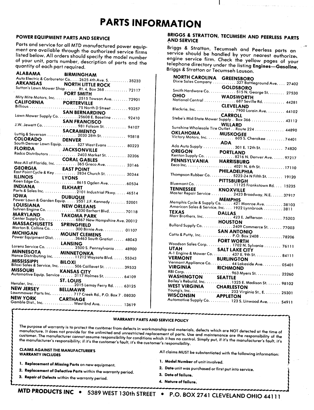 MTD 138-460A, 138-465A, 138-462A manual 