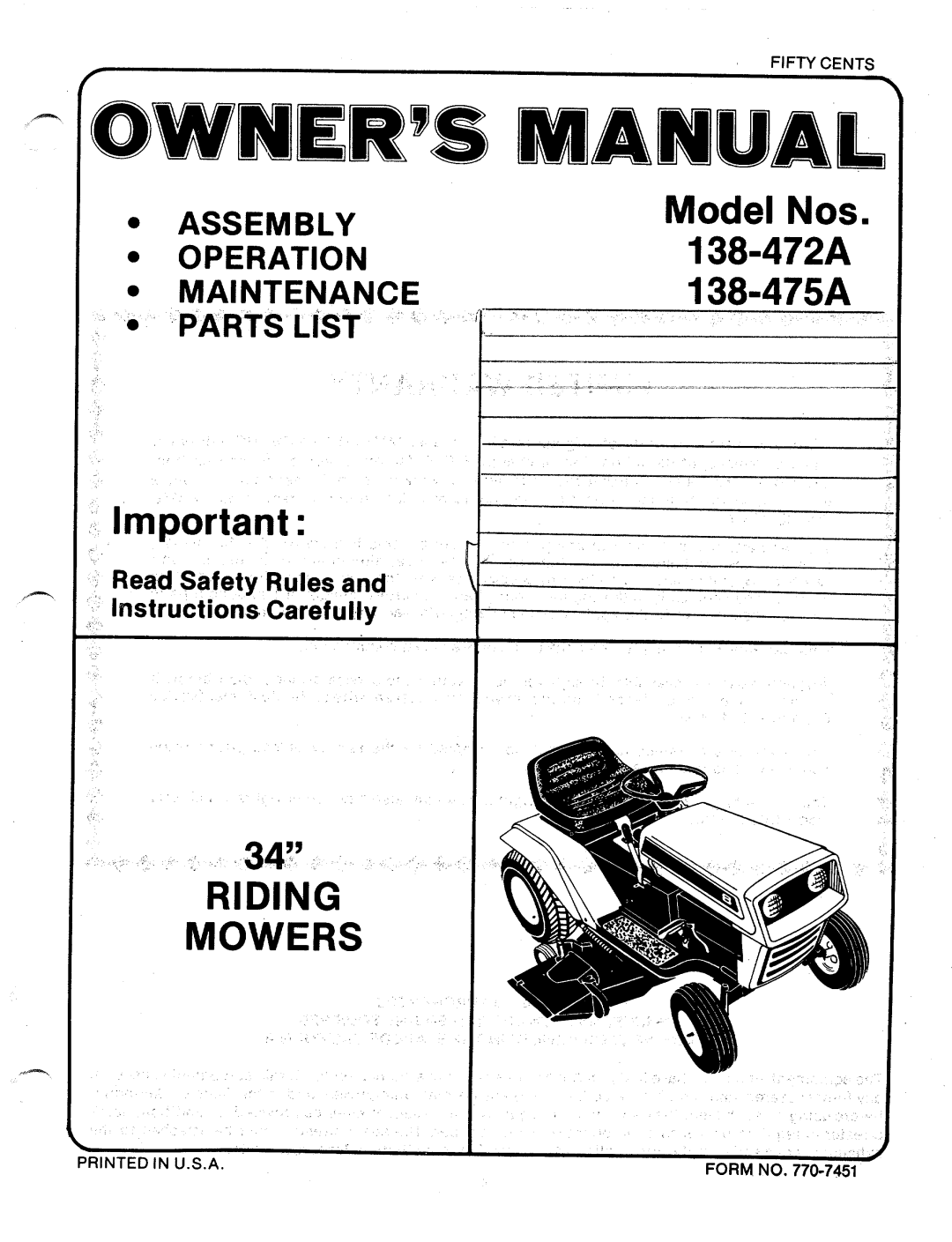 MTD 138-472A, 138-475A manual 