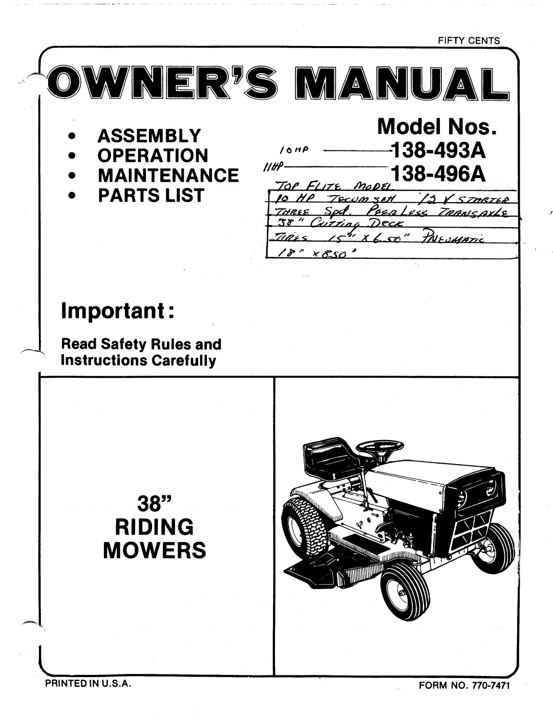 MTD 138-493A, 138-496A manual 