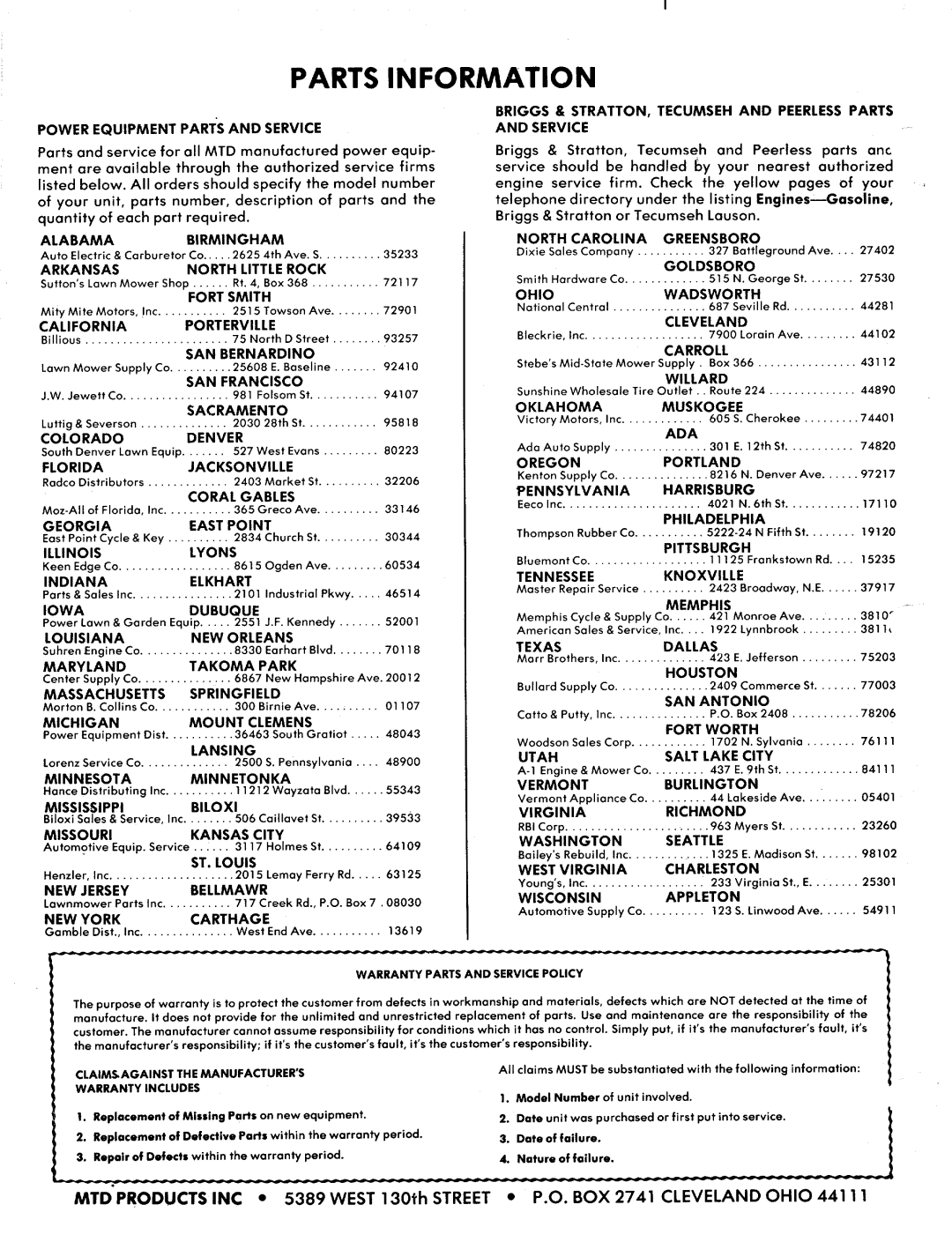 MTD 138-493A, 138-496A manual 