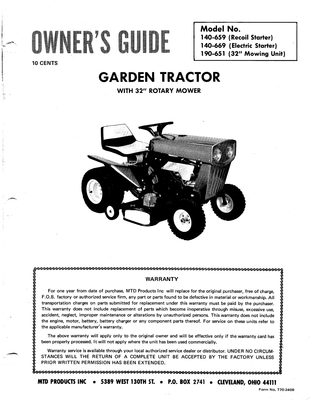 MTD 140-659, 140-669, 190-651 manual 