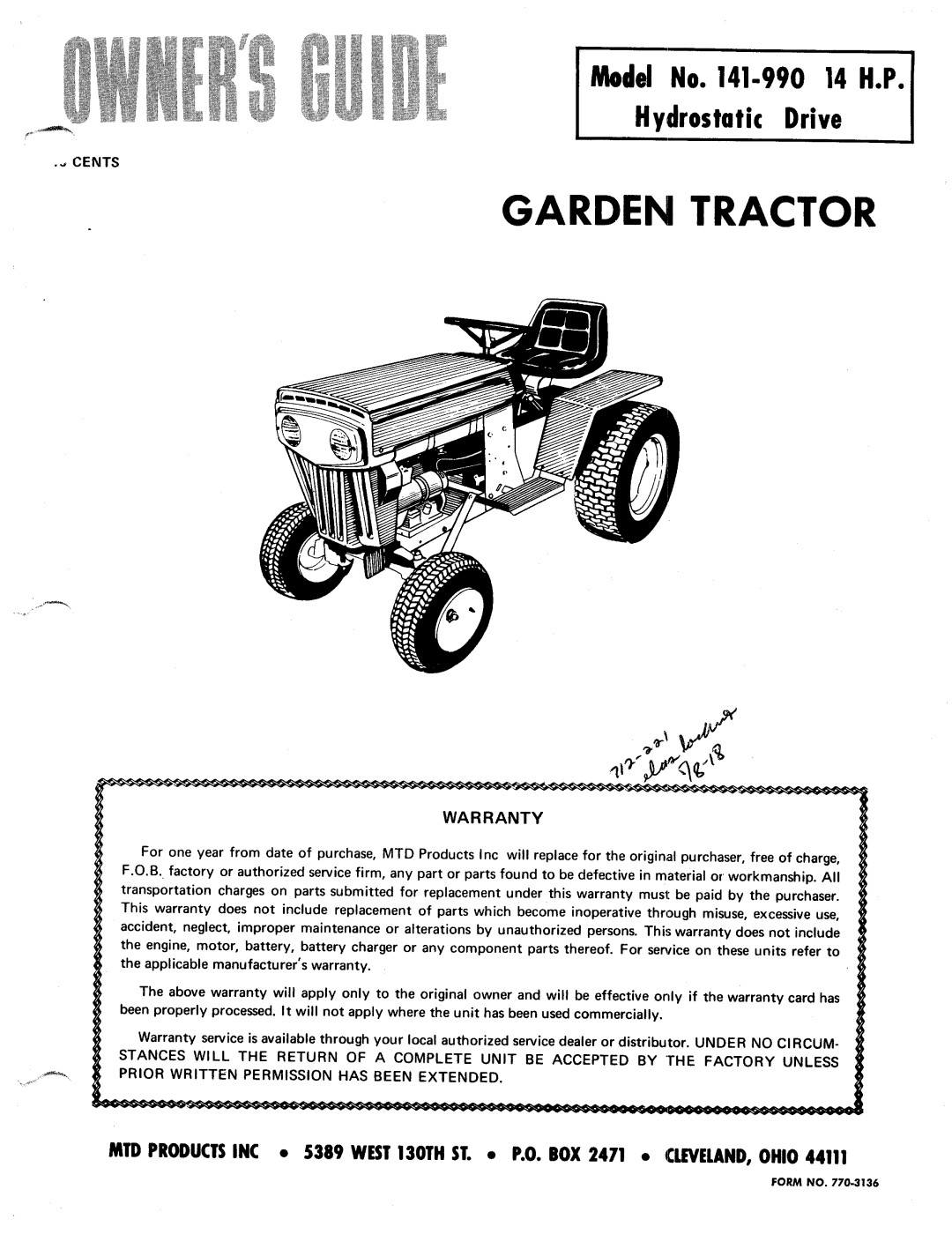 MTD 141-990 manual 