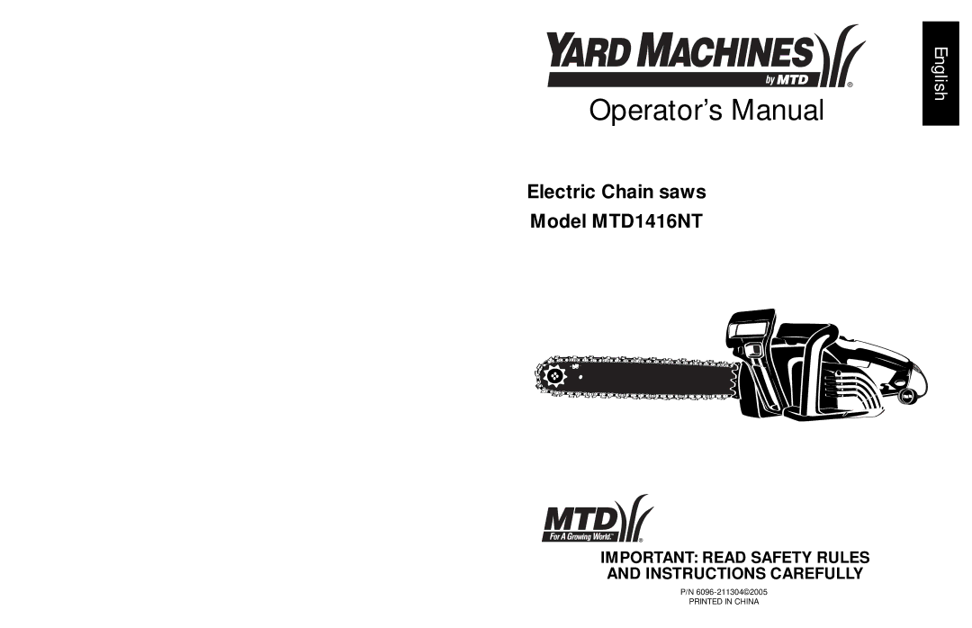 MTD 1416NT manual Operator’s Manual 