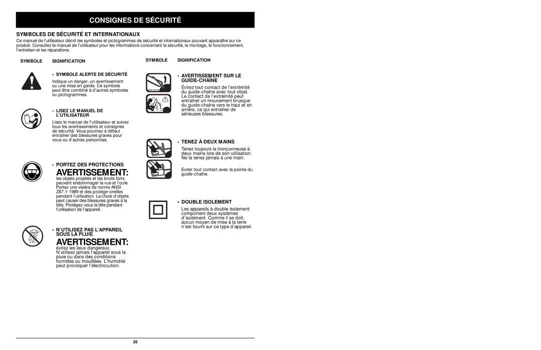 MTD 1416NT manual Symboles DE Sécurité ET Internationaux 