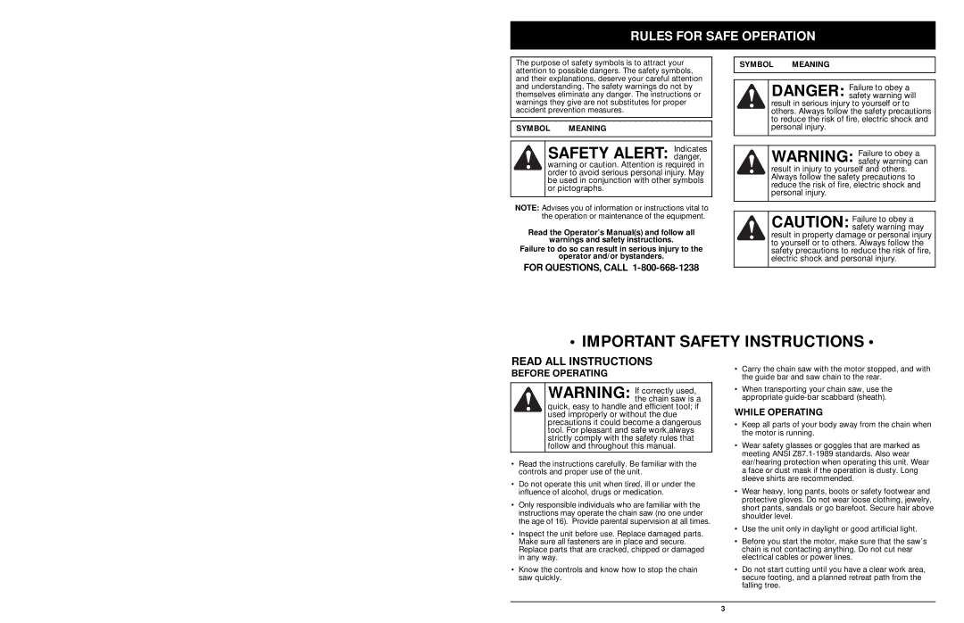 MTD 1416NT manual Rules for Safe Operation, Before Operating, While Operating 