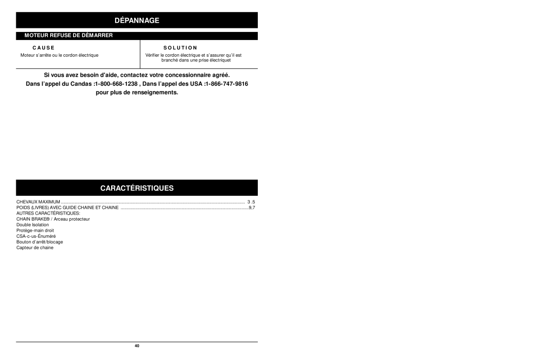 MTD 1416NT manual Dépannage, Caractéristiques, L U T I O N 