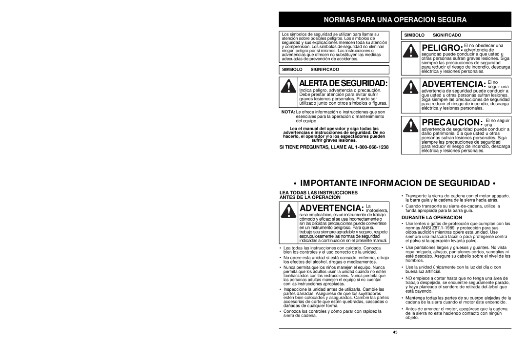 MTD 1416NT manual Precaucion unaEl no seguir, Normas Para UNA Operacion Segura, SI Tiene PREGUNTAS, Llame AL 