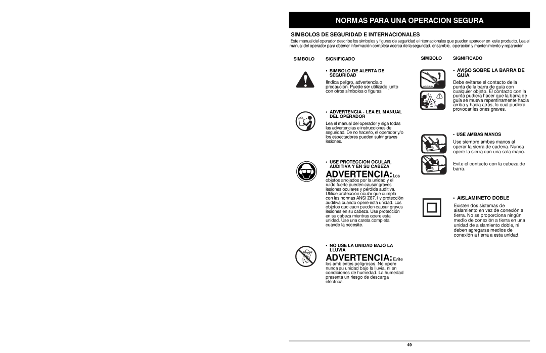 MTD 1416NT manual Advertencia Los, Advertencia Evite, Simbolos DE Seguridad E Internacionales 