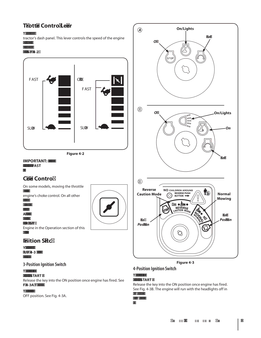 MTD 1842, 1438 warranty Throttle Control Lever, Choke Control, Position Ignition Switch 