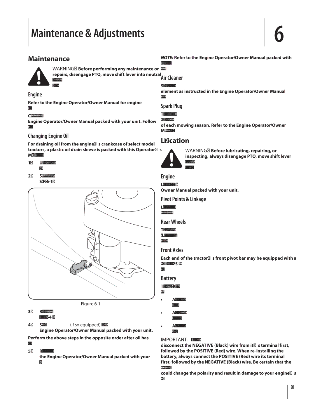 MTD 1842, 1438 warranty Maintenance & Adjustments, Lubrication 