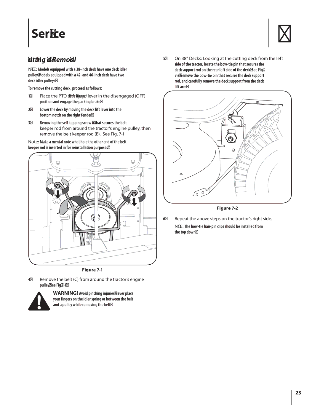 MTD 1842, 1438 warranty Service, Cutting Deck Removal 