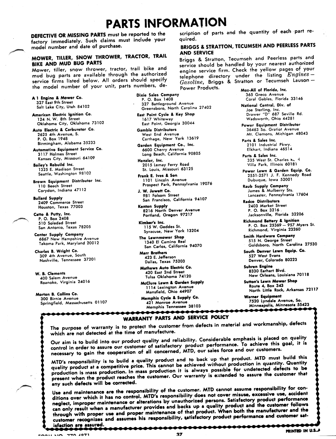 MTD 144-760A, 144-672A, 144-761A manual 