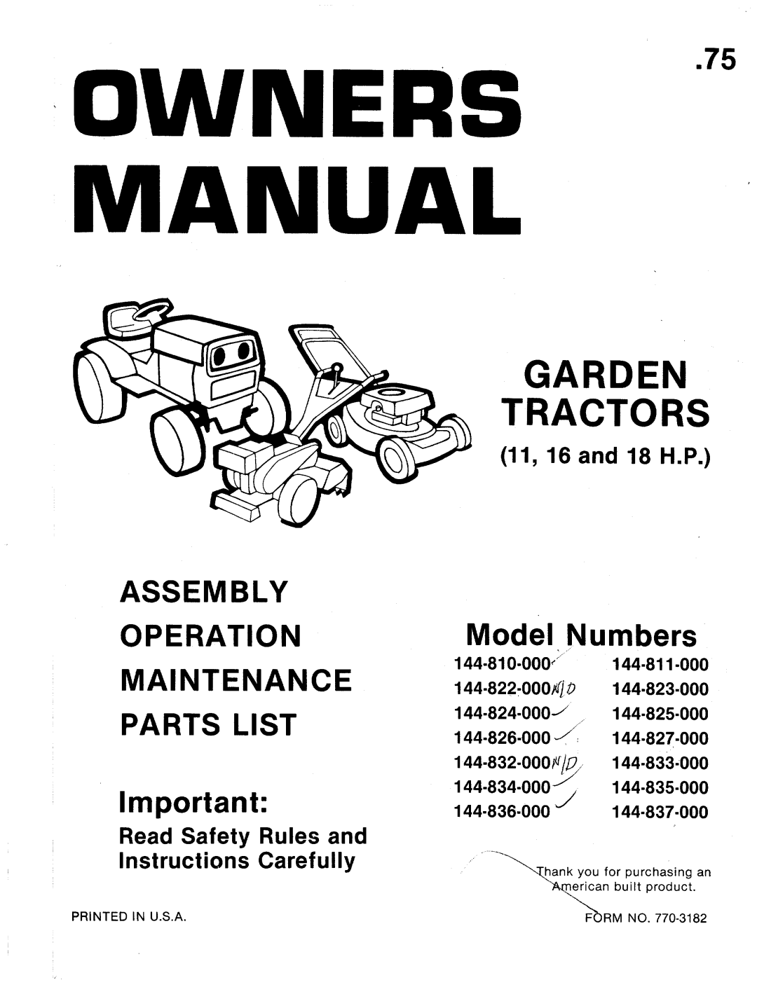 MTD 144-836-000, 144-835-000, 144-833-000, 144-824-000, 144-822-000, 144-832-000, 144-834-000, 144-811-000, 144-810-000 manual 