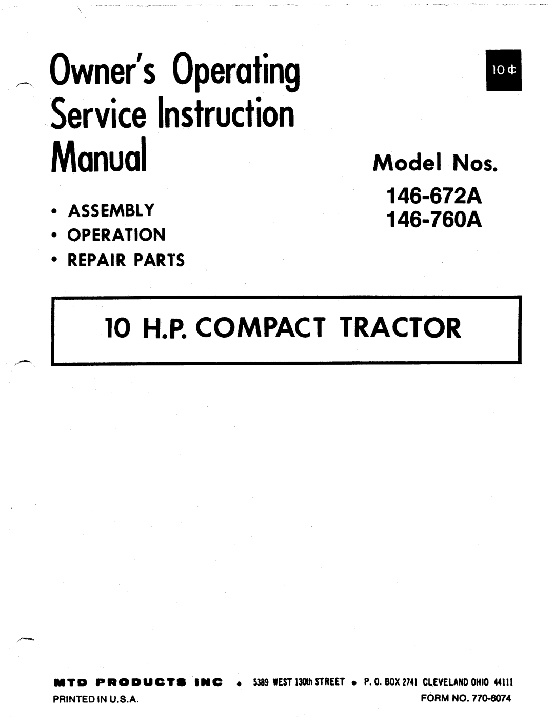 MTD 146-672A, 146-760A manual 