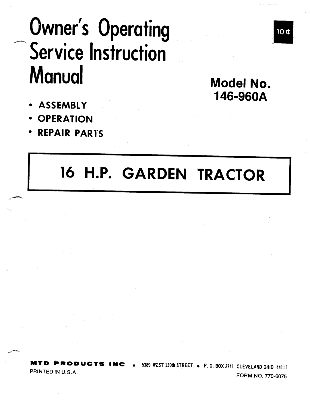 MTD 146-960A manual 