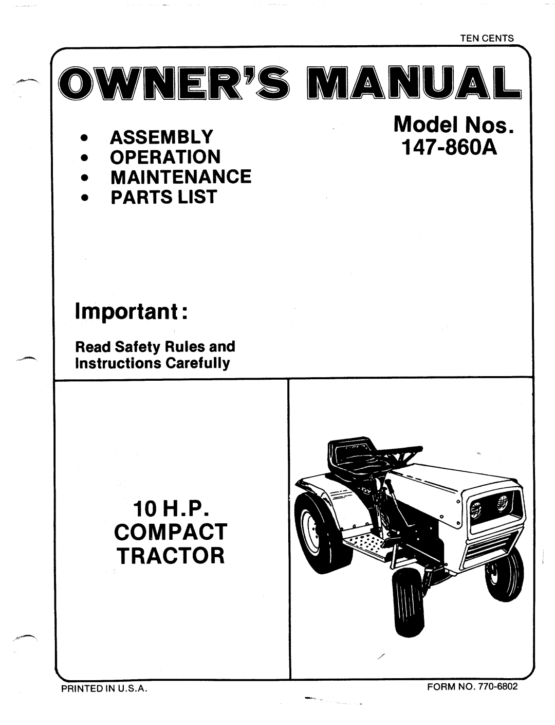 MTD 147-860A manual 