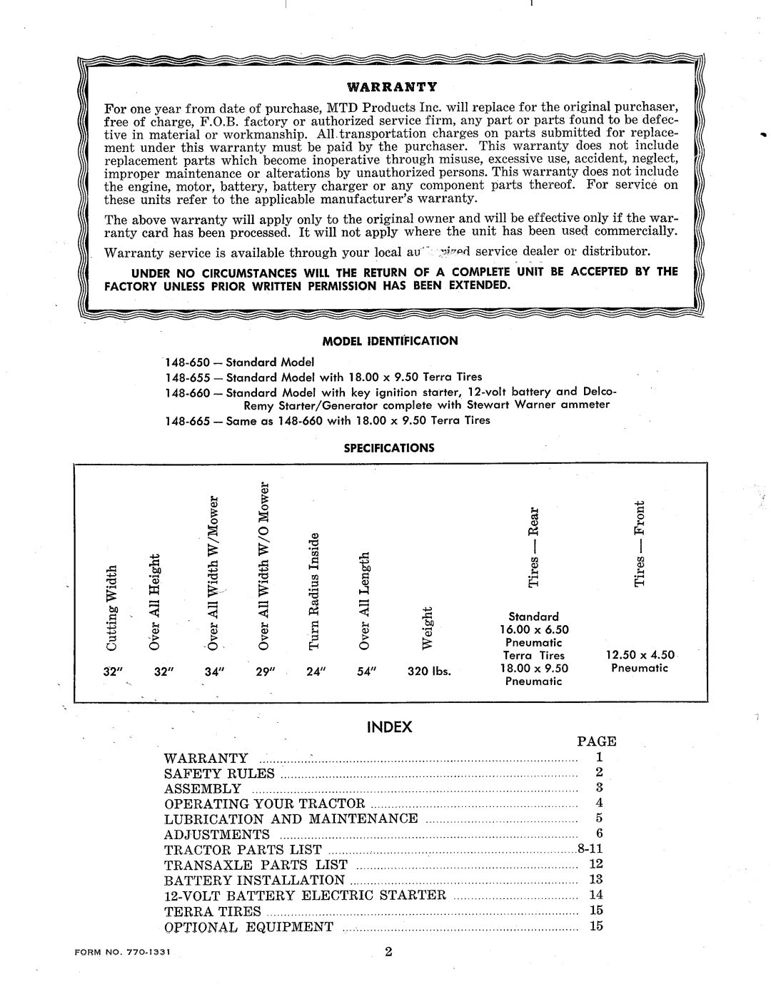 MTD 148-655, 148-660, 148-665, 148-650 manual 