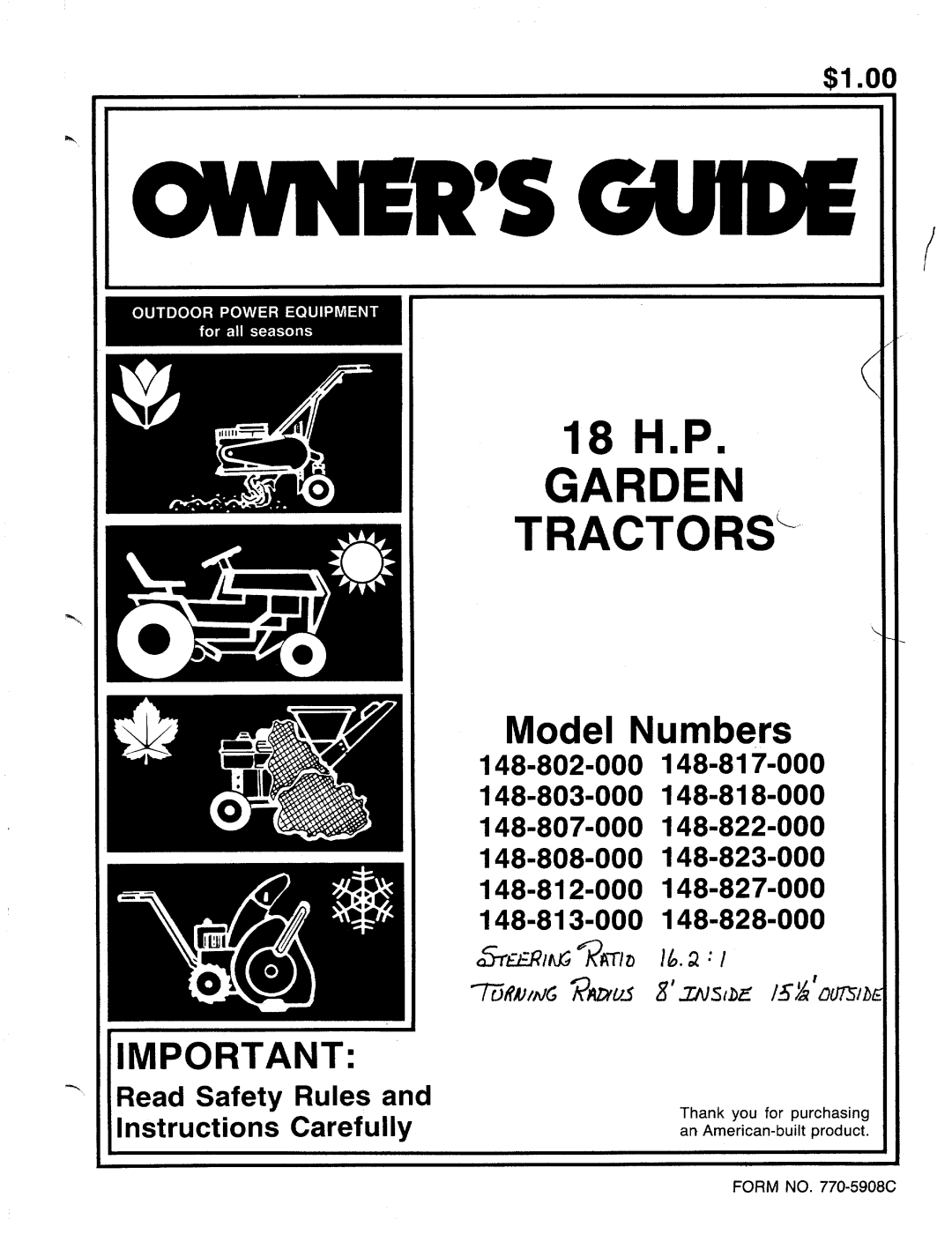 MTD 148-828-000, 148-827-000, 148-822-000, 148-823-000, 148-818-000, 148-813-000, 148-817-000, 148-808-000, 148-802-000 manual 