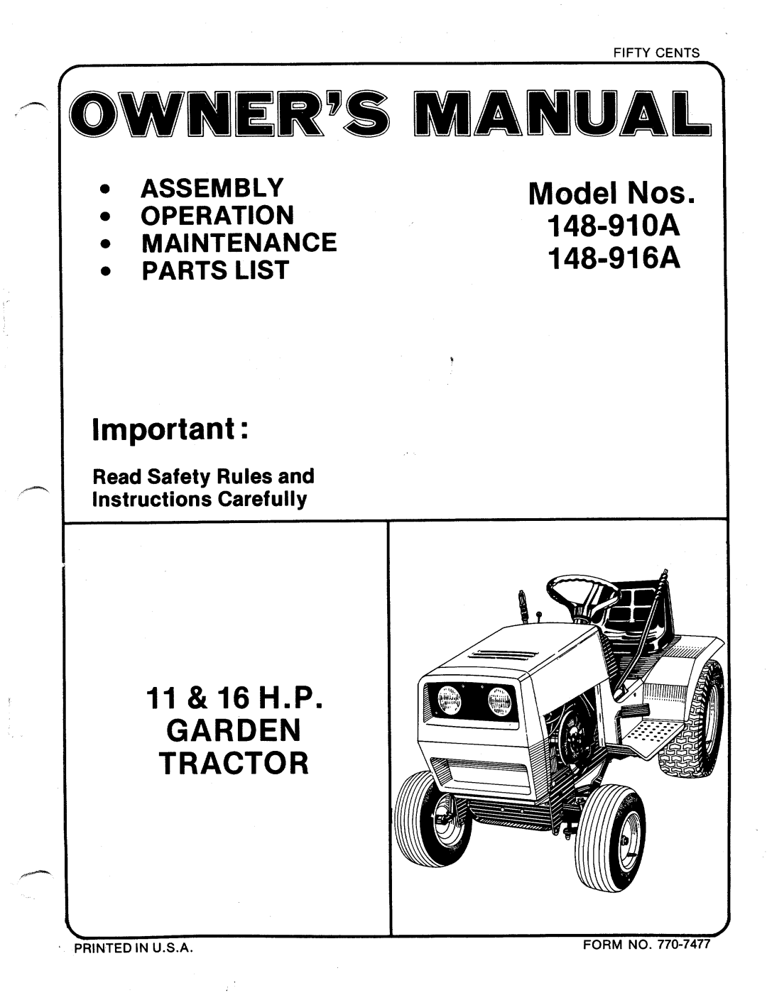 MTD 148-910A, 148-916A manual 