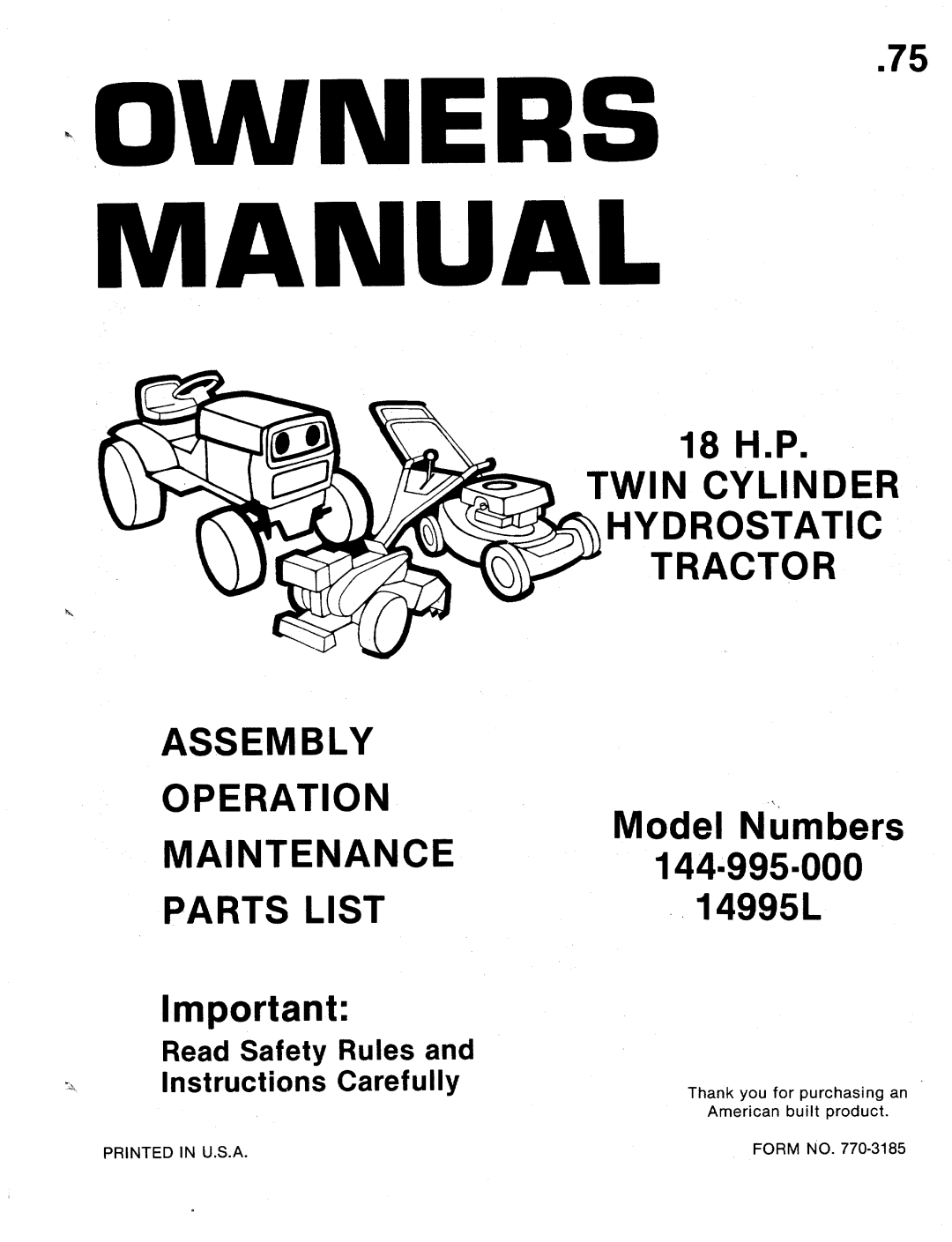 MTD 144-995-000, 14995L manual 