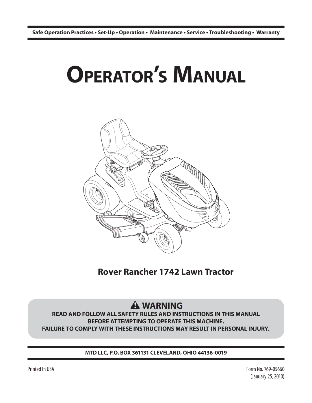 MTD 1742 warranty Operator’s Manual 