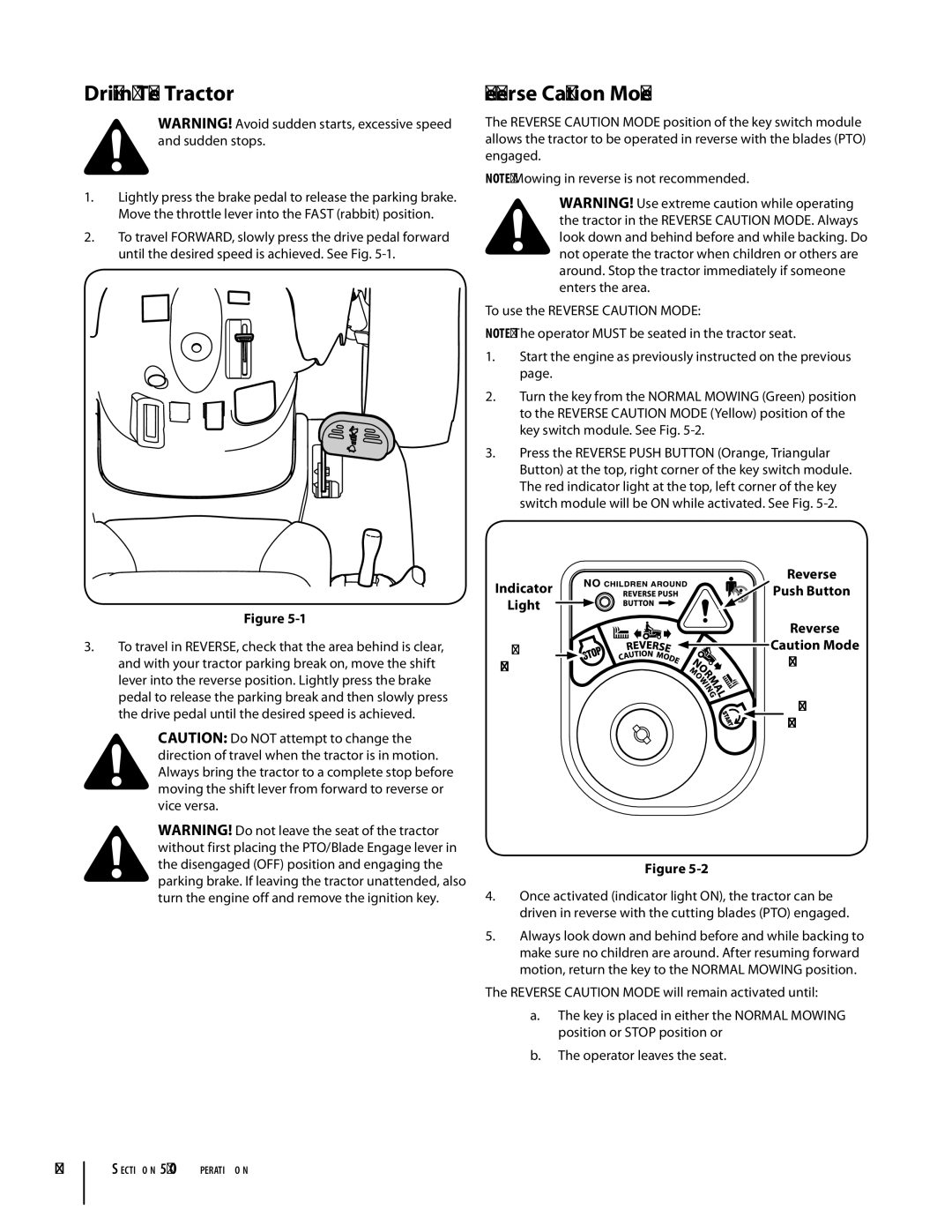 MTD 1742 warranty Driving The Tractor, Reverse Caution Mode 