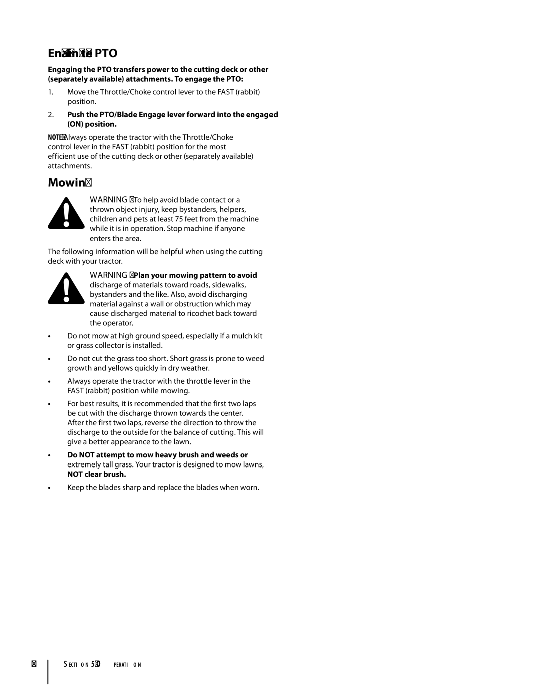 MTD 1742 warranty Engaging the PTO, Mowing 