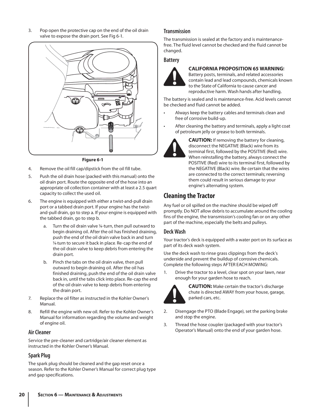 MTD 1742 warranty Cleaning the Tractor, Air Cleaner Spark Plug Transmission, Deck Wash 