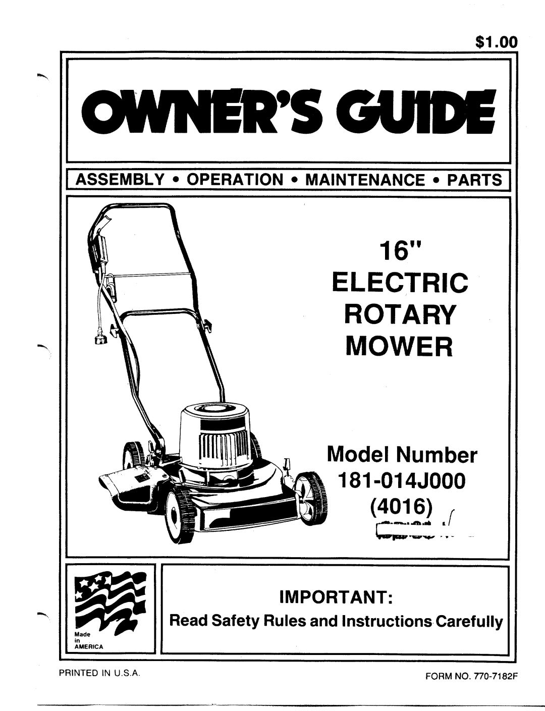 MTD 181-014J000 manual 