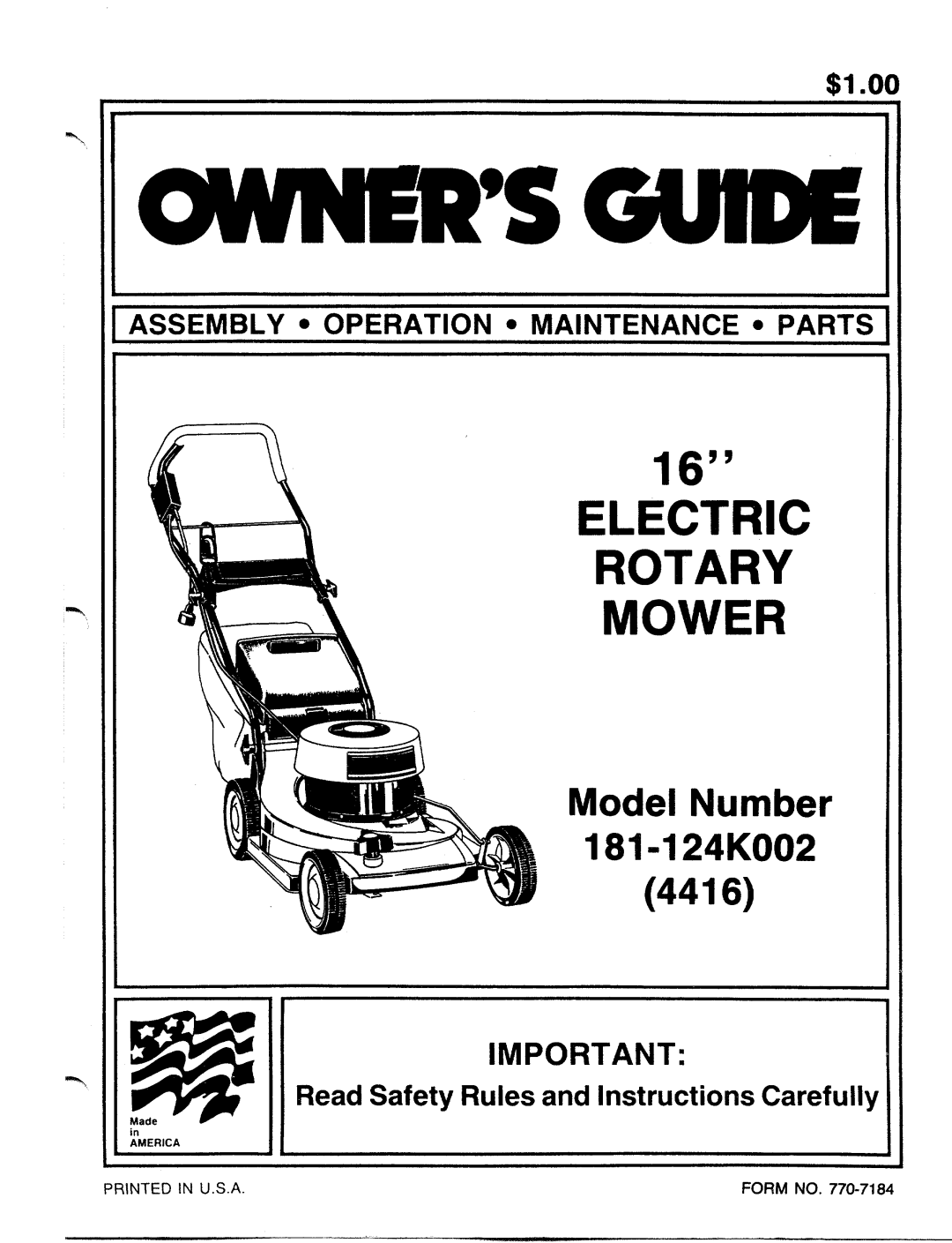 MTD 181-124K002 manual 