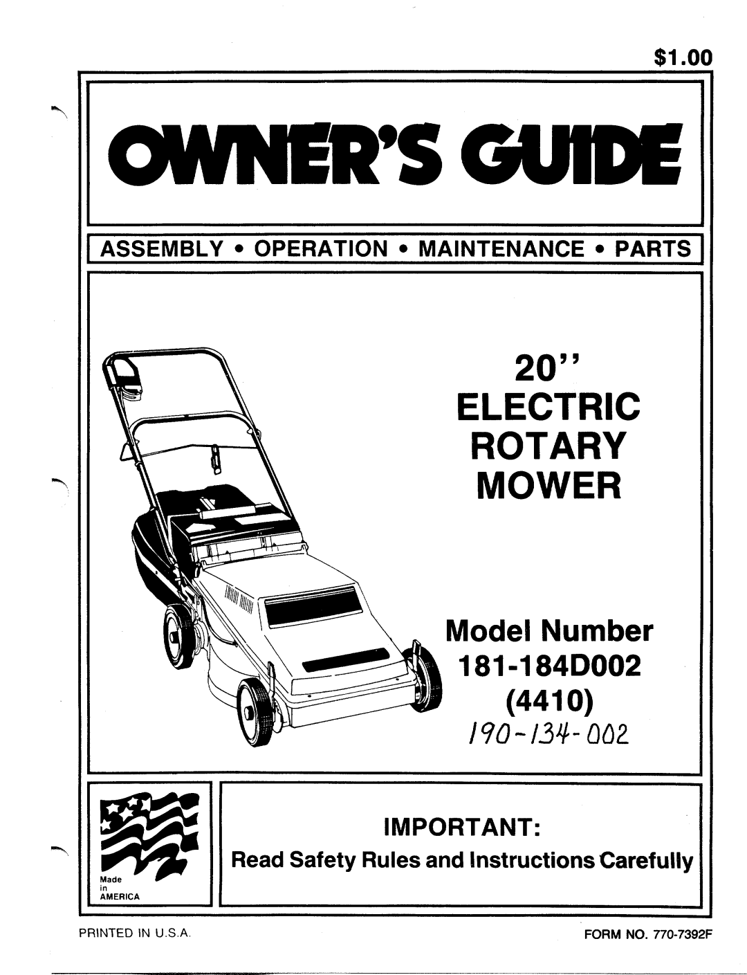 MTD 181-184D002 manual 