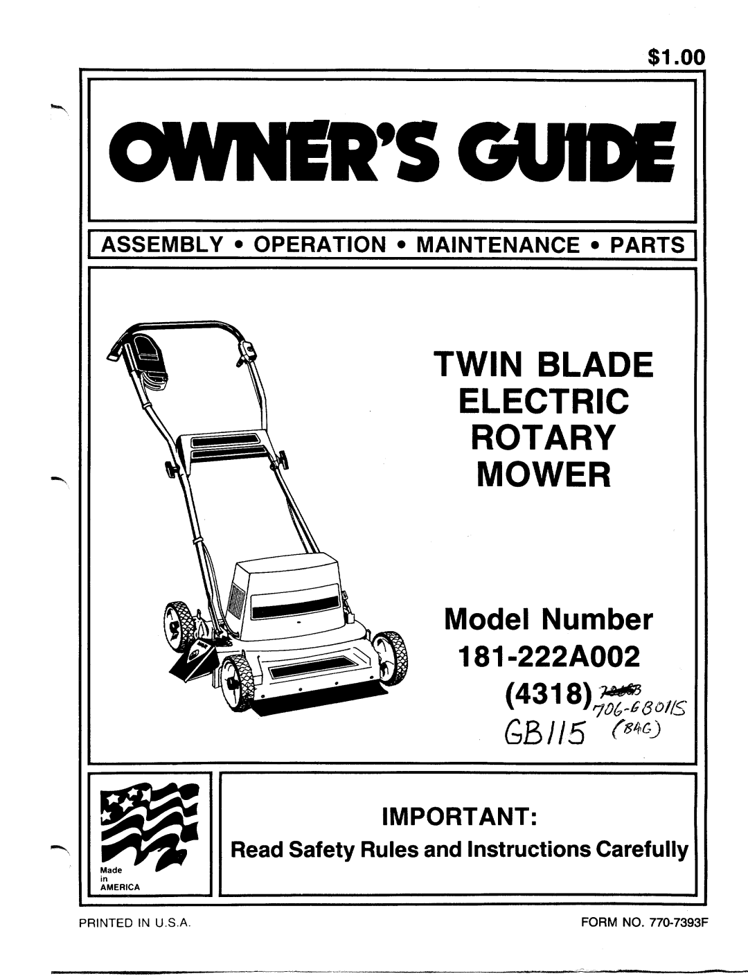 MTD 181-222A002 manual 