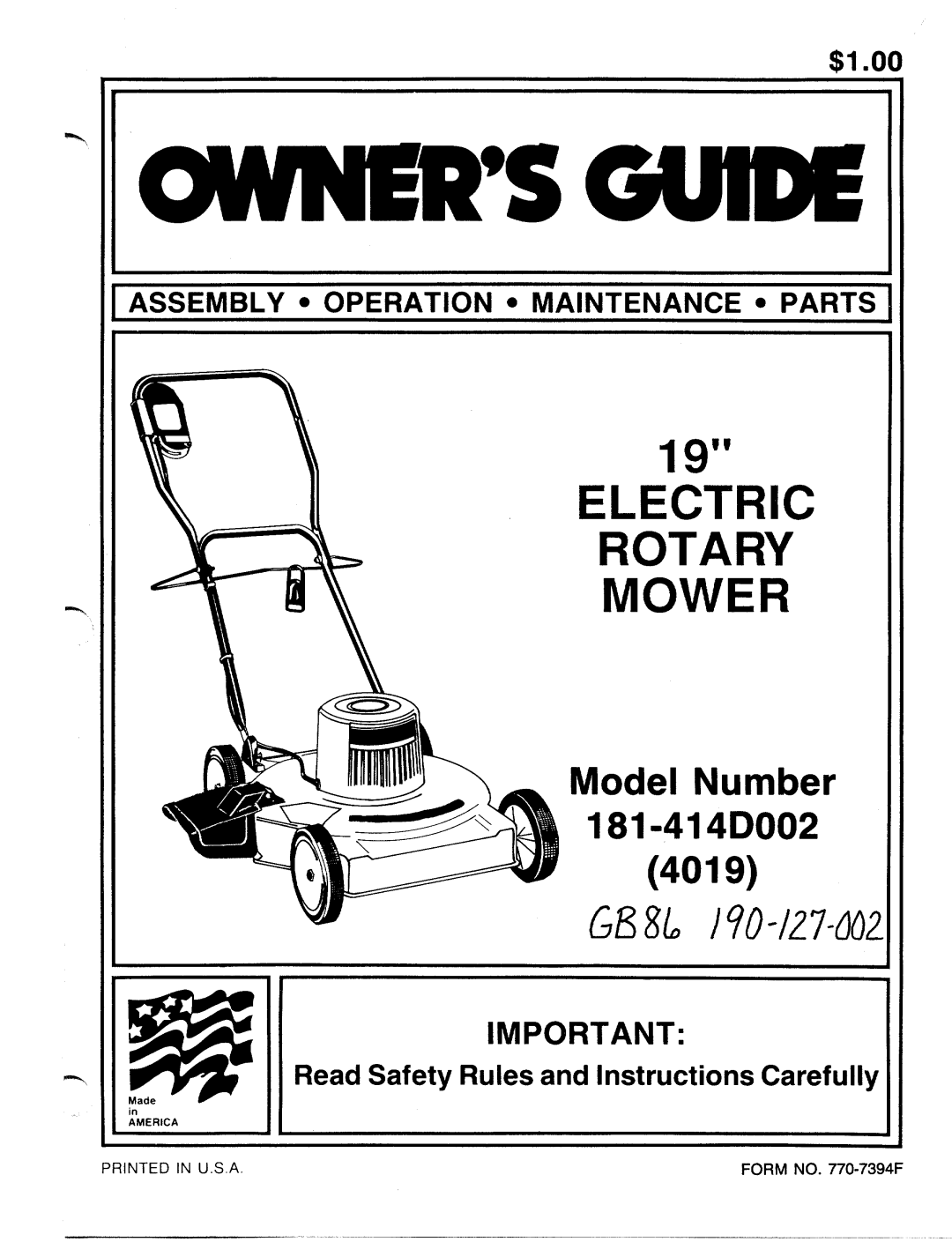 MTD 181-414D002 manual 