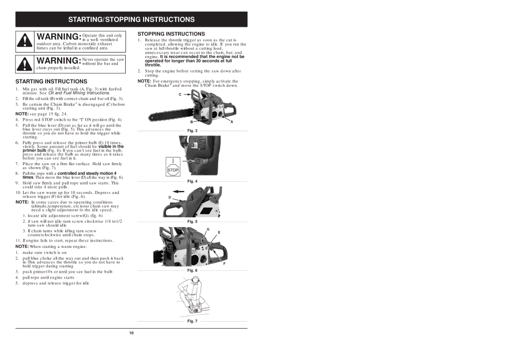 MTD 1642AVCC, 1842AVCC, 1425NAV manual STARTING/STOPPING Instructions, Stopping Instructions 